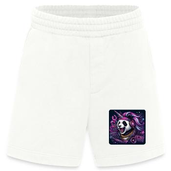 Panda mit Einhorn und Kopfhörern im Neonlook - Heavyweight Shorts - made by SPREAD  - OFF WHITE - Vorne