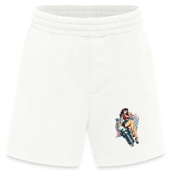 Vintage Hot Rod Pin-Up: Mechanikerin auf Zündkerze - Heavyweight Shorts - made by SPREAD  - OFF WHITE - Vorne