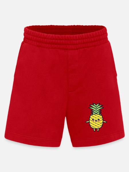 Cheerful Pineapple Cartoon Charm - Heavyweight Shorts - made by SPREAD - red