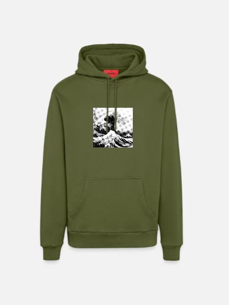 Japanese wave Kanagawa Style bd - Organic Relaxed Hoodie Made in EU - MOSS GREEN