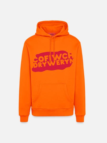 Cofiwch Dryweryn - Sweat à capuche bio décontracté fabriqué en UE - SUNSET ORANGE