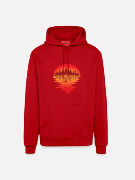 Sunset at the forest lake - Organic Relaxed Hoodie Made in EU - red
