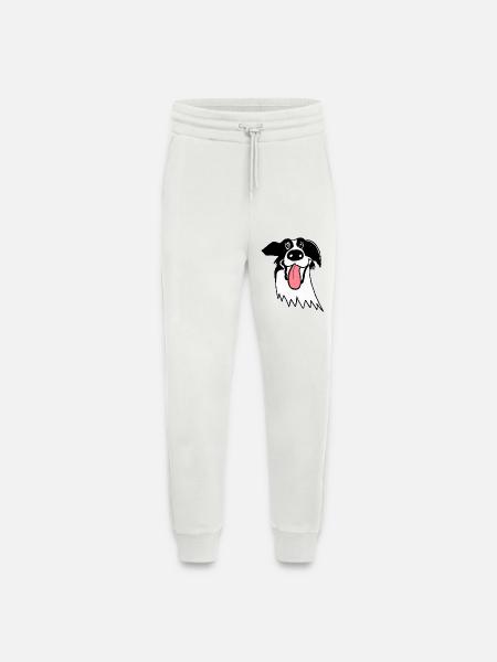 Border Collie mignon - Pantalon de jogging bio décontracté fabriqué en UE - OFF WHITE