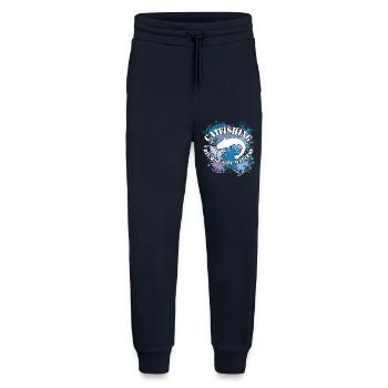 Poisson-chat Wels Waller sur des taches de couleur - Pantalon de jogging bio décontracté fabriqué en UE - DARK NAVY - Devant