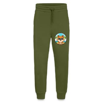 Pommerscher Deutscher Spitz Hunderasse Cartoon Beach - Jogginghose - made by SPREAD - MOSS GREEN - Vorne