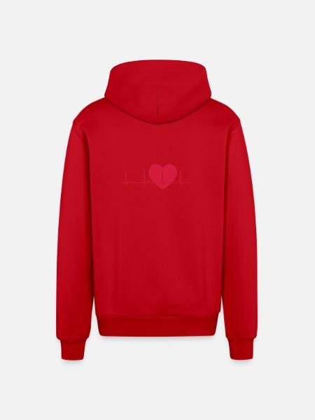 Heartbeat ECG Line Medical Pulse Wave Icon Vector - Organic Relaxed Hooded Jacket Made in EU - red