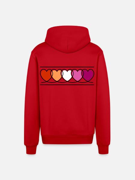 Lesbian Lesbian Hearts - Organic Relaxed Hooded Jacket Made in EU - red