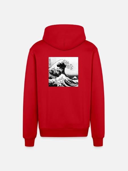 Japanese wave Kanagawa Style bd - Organic Relaxed Hooded Jacket Made in EU - red