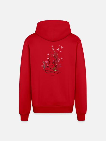Skin-flowered - Organic Relaxed Hooded Jacket Made in EU - red