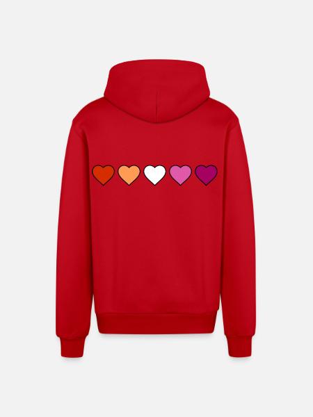 Lesbian Lesbian Lesbian Hearts - Organic Relaxed Hooded Jacket Made in EU - red