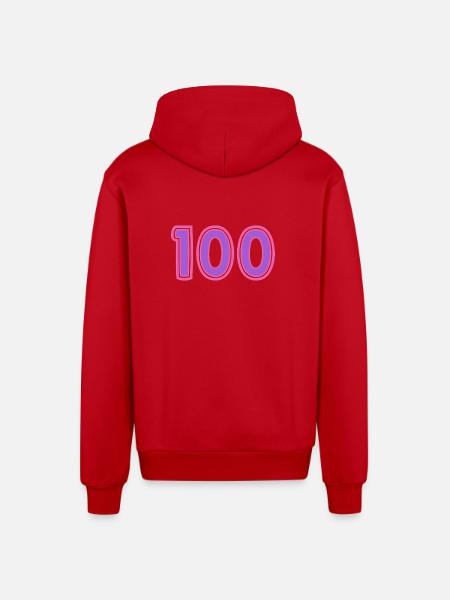 100. 100 YEARS. 100th ANNIVERSARY - Organic Relaxed Hooded Jacket Made in EU - red