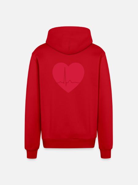 Heartbeat ECG Line Medical Pulse Wave Icon Vector - Organic Relaxed Hooded Jacket Made in EU - red
