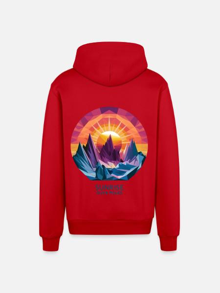 Sunrise Over Peaks - Organic Relaxed Hooded Jacket Made in EU - red