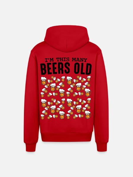 Beer Mug Pattern Collection Birthday 50 - Organic Relaxed Hooded Jacket Made in EU - red