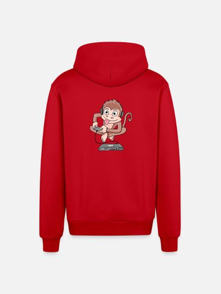 Monkey plays video games - Organic Relaxed Hooded Jacket Made in EU - red