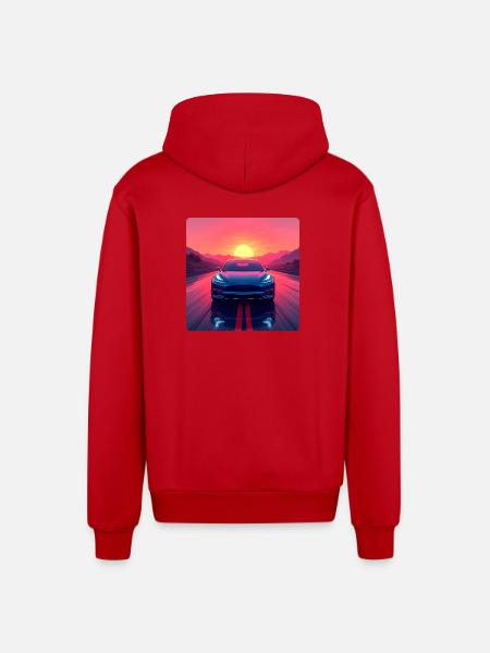 Electric Highway - Organic Relaxed Hooded Jacket Made in EU - red
