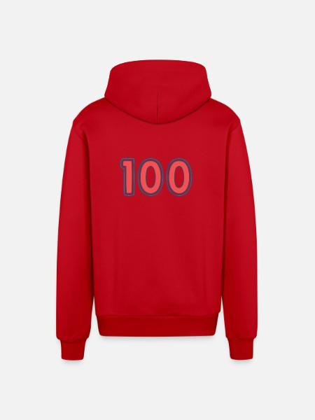 100. 100 YEARS. 100th ANNIVERSARY - Organic Relaxed Hooded Jacket Made in EU - red