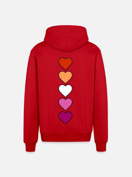 Lesbian Lesbian Hearts - Organic Relaxed Hooded Jacket Made in EU - red