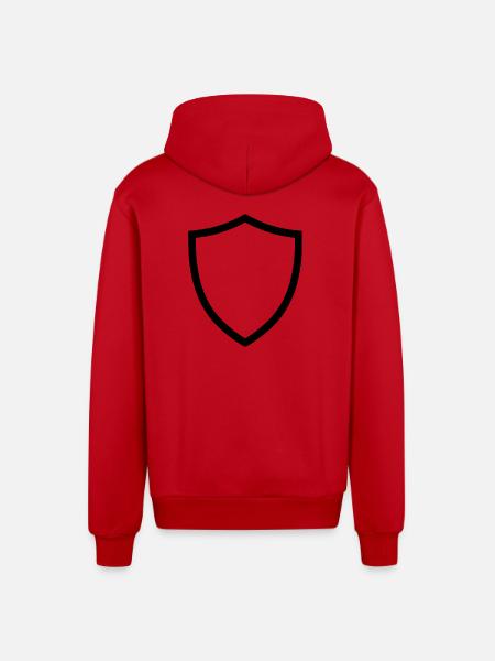 shield icon logo shape security - Organic Relaxed Hooded Jacket Made in EU - red