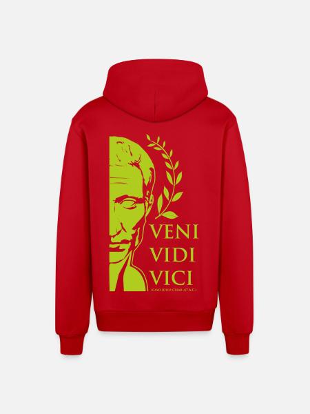 César vert - Veste à capuche bio décontractée fabriquée en UE - rouge