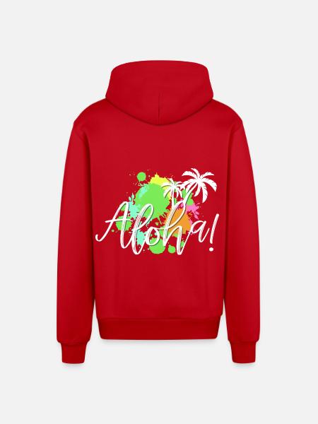 Aloha Tropical Splash - Veste à capuche bio décontractée fabriquée en UE - rouge