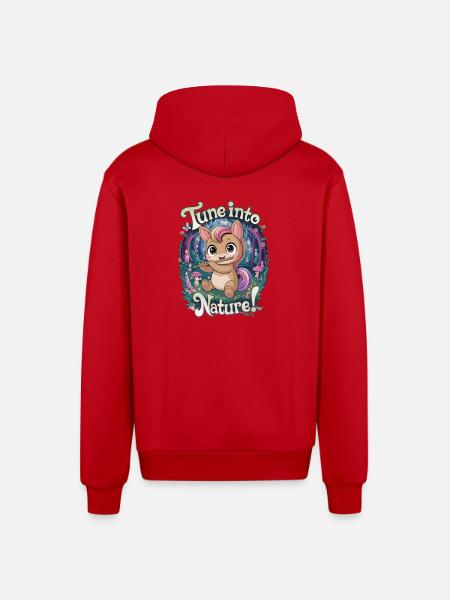 Tune Into Nature! - Organic Relaxed Hooded Jacket Made in EU - red