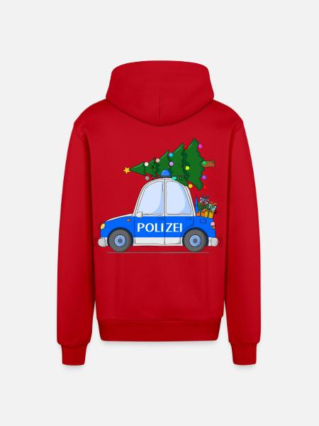 Police Car Christmas - Organic Relaxed Hooded Jacket Made in EU - red