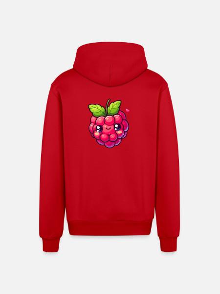 Raspberry - Heart - Organic Relaxed Hooded Jacket Made in EU - red
