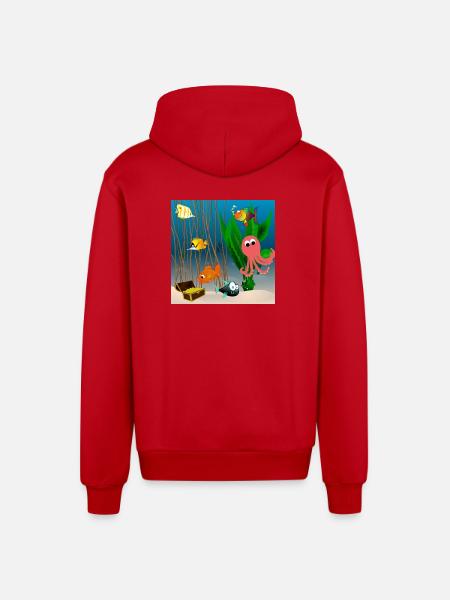 Marine life - Organic Relaxed Hooded Jacket Made in EU - red