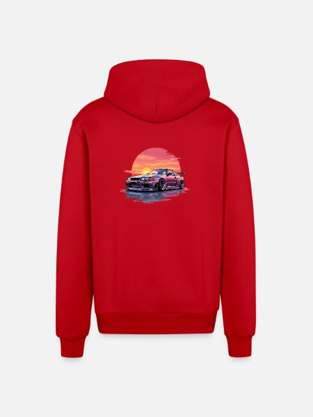 Skyline Sunset - Organic Relaxed Hooded Jacket Made in EU - red