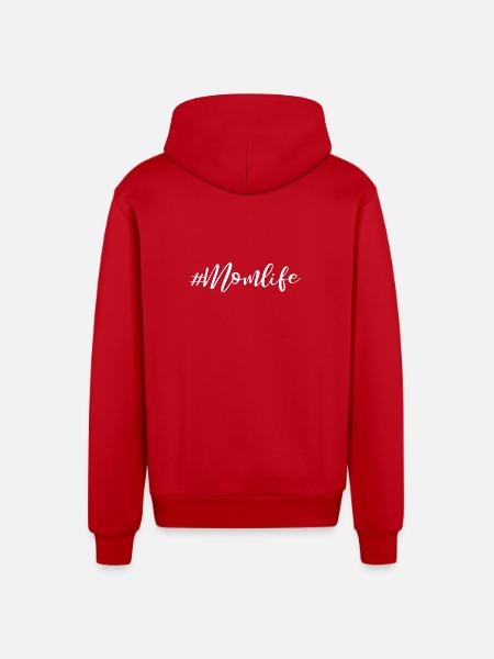 Momlife - Slogan Design - Organic Relaxed Hooded Jacket Made in EU - red