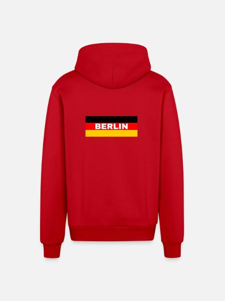Berlin City in German Flag - Organic Relaxed Hooded Jacket Made in EU - red