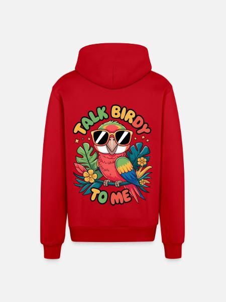 Talk Birdy To Me - Organic Relaxed Hooded Jacket Made in EU - red