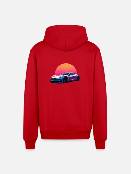 Electric Wave - Organic Relaxed Hooded Jacket Made in EU - red