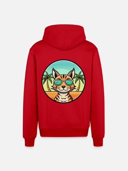 Ocicat Breed Cartoon Sunglasses Beach - Organic Relaxed Hooded Jacket Made in EU - red