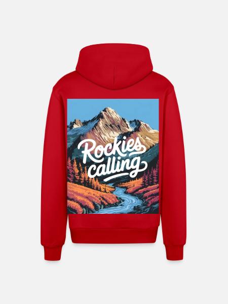 Rockies Calling - Organic Relaxed Hooded Jacket Made in EU - red