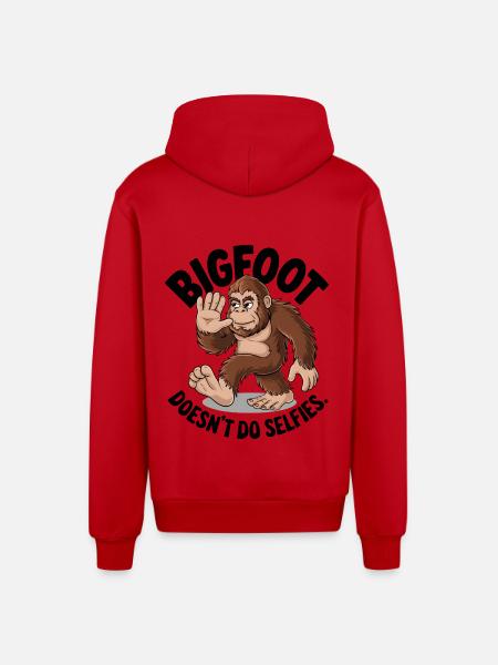 Bigfoot Doesn't Do Selfies - Organic Relaxed Hooded Jacket Made in EU - red