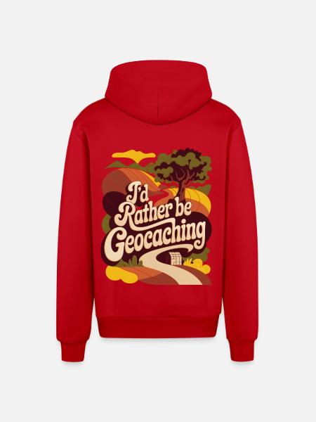 I'd Rather Be Geocaching - Organic Relaxed Hooded Jacket Made in EU - red