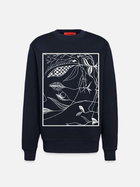 Lignes botaniques sombres - Sweat bio décontracté fabriqué en UE - DARK NAVY
