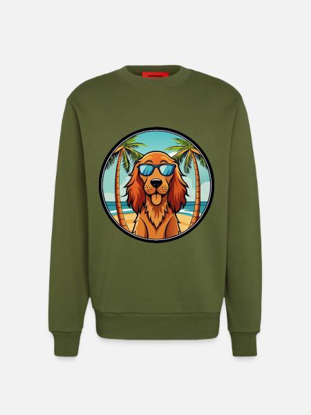 Irsk Setter Hund Race Tegneserie Solbriller Beach - Organic relaxed trøje med crewneck made in EU - MOSS GREEN