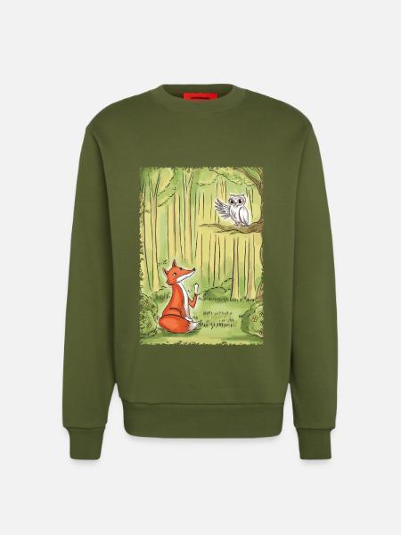 Waldgespräch: Fuchs und Eule - Sweatshirt - made by SPREAD  - MOSS GREEN