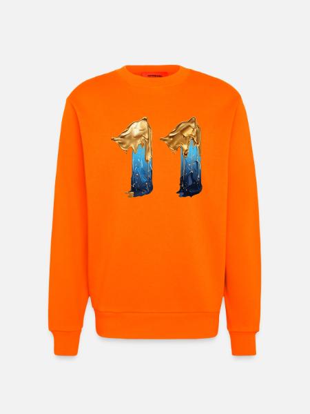 NEJ. 11 NUMMER 11 SEJ 11 ÅRS FØDSELSDAG - Organic relaxed trøje med crewneck made in EU - SUNSET ORANGE
