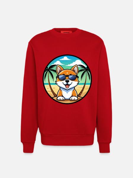 Hokkaido Hondenras Cartoon Zonnebril Strand - Organic relaxed crewneck made in EU - rood
