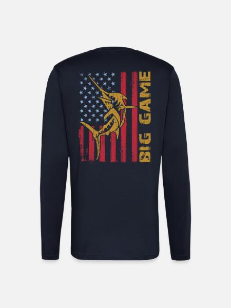 Springender Marlin mit US Flagge Hochseefischen - Langarmshirt - made by SPREAD - DARK NAVY