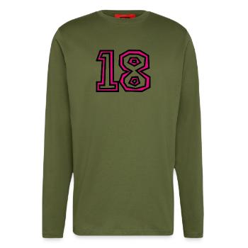 18. 18 JAHRE ALT. 18-JÄHRIGES JUBILÄUM. GEBURTSTAG 18 JAHRE. - Langarmshirt - made by SPREAD  - MOSS GREEN - Vorne