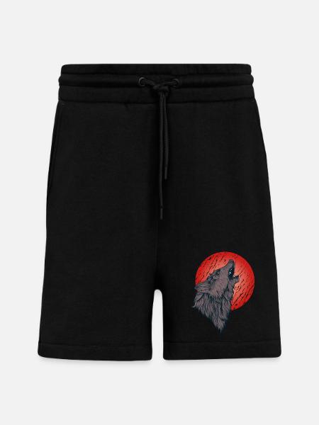 Howling wolf, full moon - Shorts - made by SPREAD - SOLID BLACK
