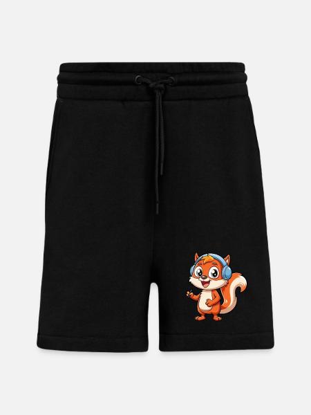 Ekorre Rolig Tecknad Figur Hörlurar Musik - Organic Relaxed Shorts Made in EU - SOLID BLACK