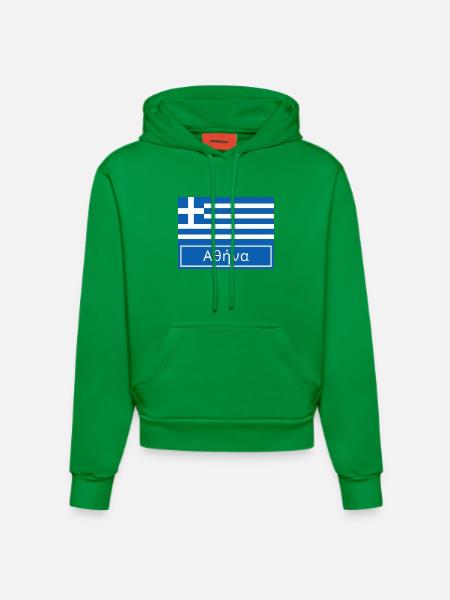 Athens Written in Greek - Organic Fitted Hoodie Made in EU - City Green