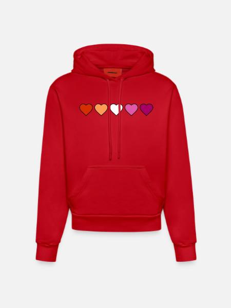Lesbian Lesbian Lesbian Hearts - Organic Fitted Hoodie Made in EU - red