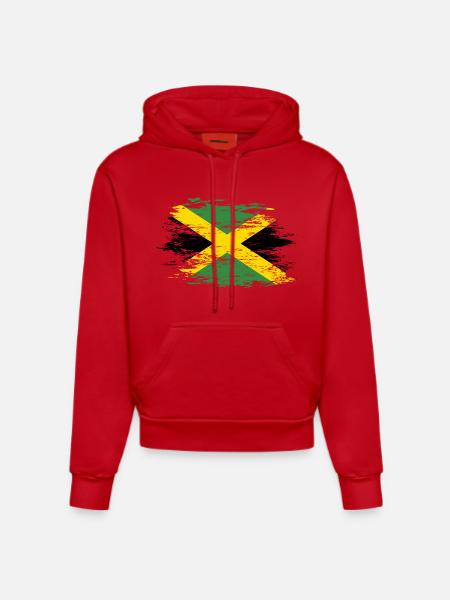 Jamaica flag used - Organic Fitted Hoodie Made in EU - red